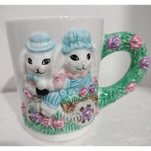 TB Trading Co 3D Collectible 2 Bunnys On A Bike With Flowers Coffee Cups Mug
